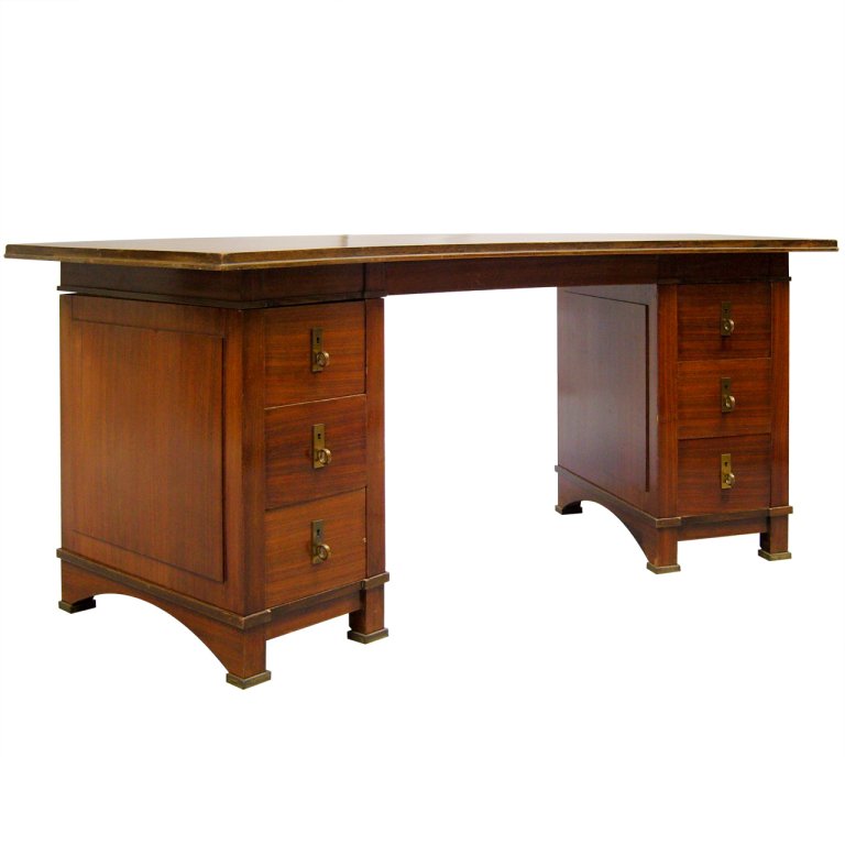 Fine French Art Deco Desk With Bronze Details Conjeaud Chappey 629bureauplateaucourbe2
