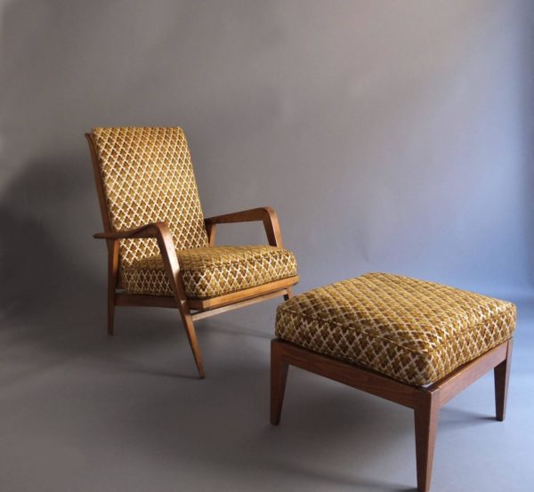 Pair of French 1950s Adjustable Armchairs and an Ottoman by Roger Landault - Image 9