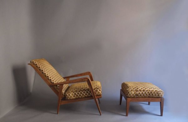 Pair of French 1950s Adjustable Armchairs and an Ottoman by Roger Landault - Image 10