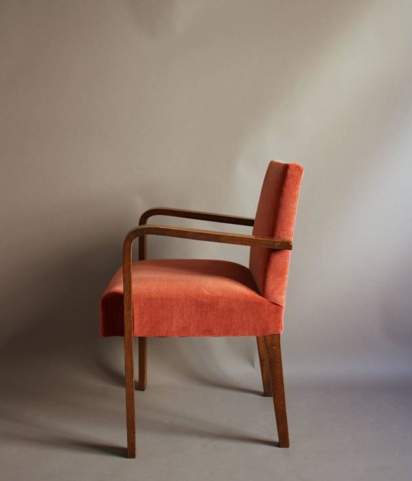 Set of Four French Art Deco Beech Bridge Armchairs with Rounded Armrests - Image 3