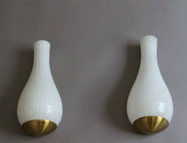 Pair of French 1960's White "Craquele" Sconces by Jean Perzel - Image 3