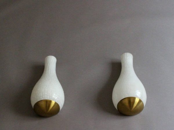 Pair of French 1960's White "Craquele" Sconces by Jean Perzel - Image 5