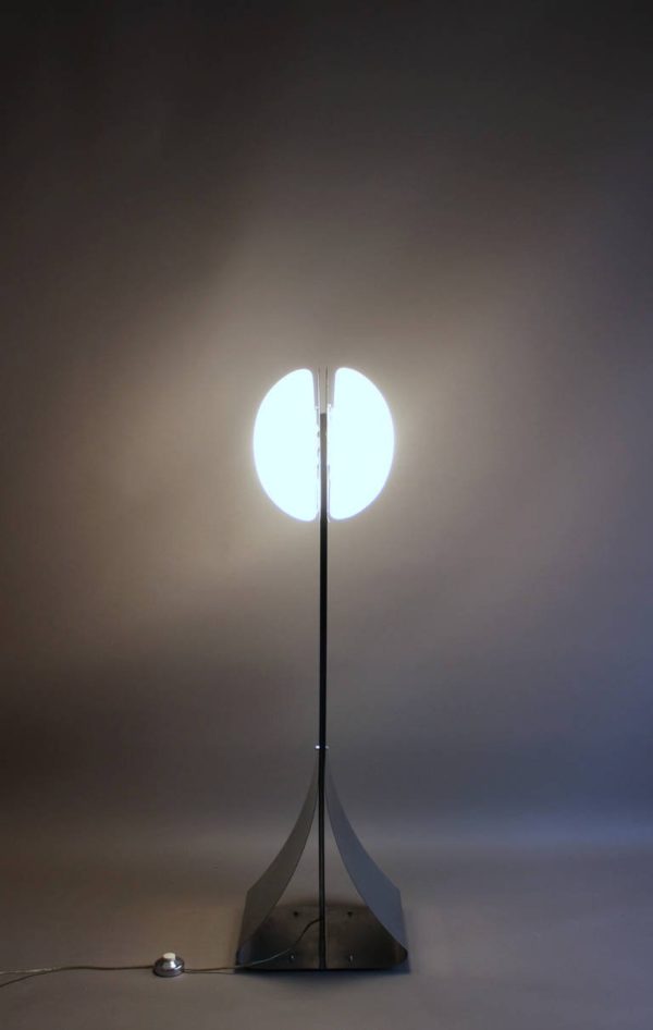 French 1970s Stainless Steel and White Glass Floor Lamp - Image 6