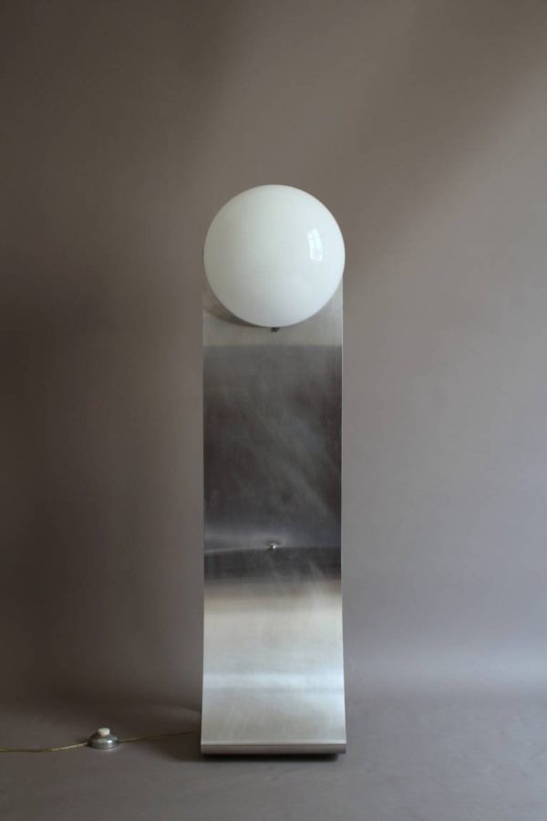 French 1970s Stainless Steel and White Glass Floor Lamp - Image 2