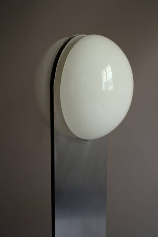 French 1970s Stainless Steel and White Glass Floor Lamp - Image 9