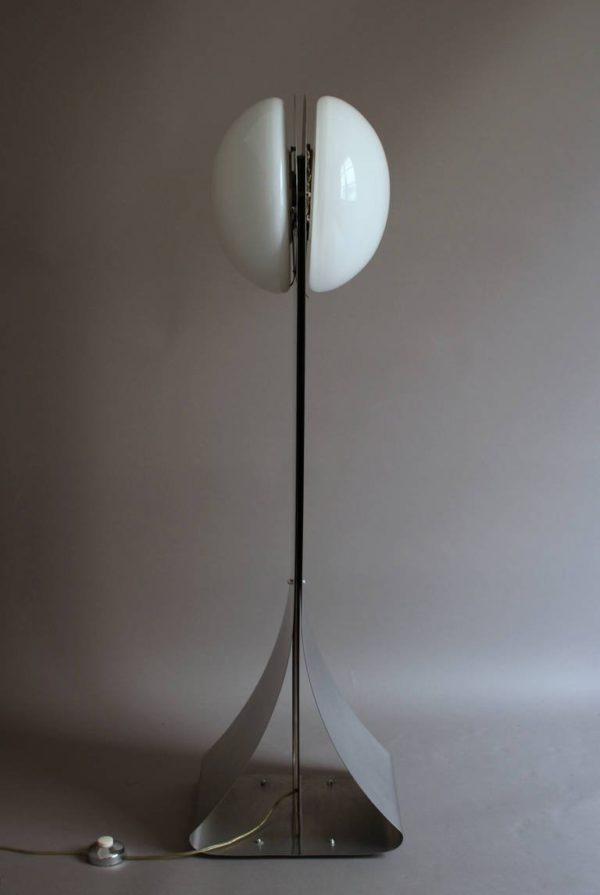 French 1970s Stainless Steel and White Glass Floor Lamp - Image 7