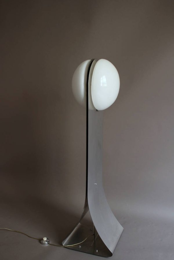 French 1970s Stainless Steel and White Glass Floor Lamp - Image 5