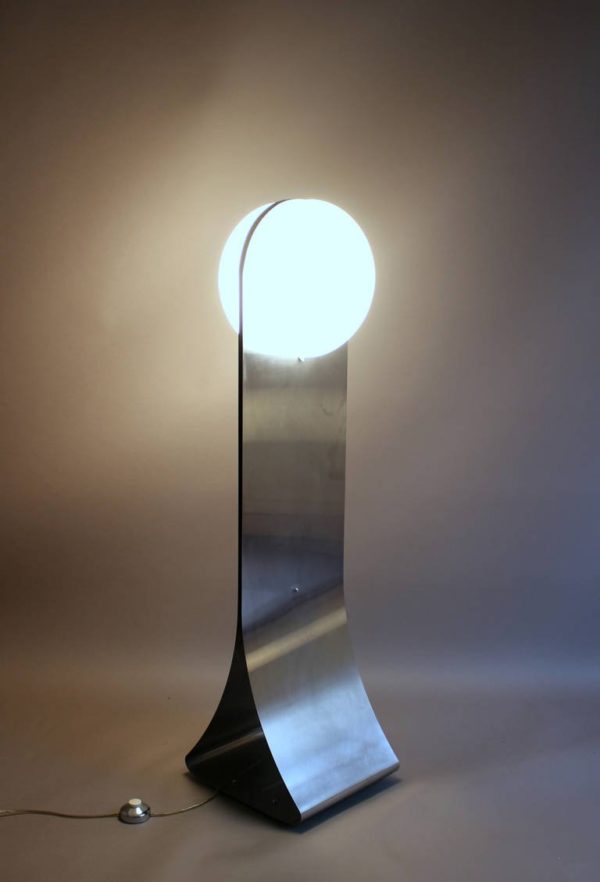 French 1970s Stainless Steel and White Glass Floor Lamp - Image 4