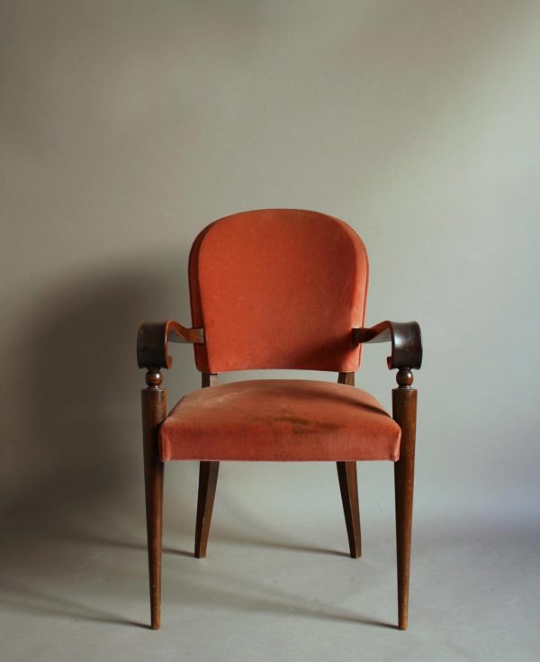 A Pair of Fine French Art Deco Ebonized Mahogany Arm Chairs by Maxime Old - Image 5