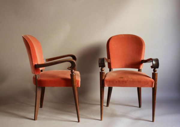 A Pair of Fine French Art Deco Ebonized Mahogany Arm Chairs by Maxime Old - Image 9