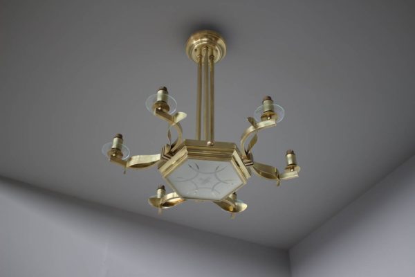 Fine French 1960's Brass and Glass Chandelier - Image 4