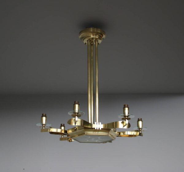 Fine French 1960's Brass and Glass Chandelier - Image 2