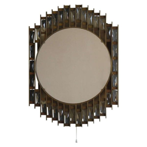 Fine French 1970s Metal and Glass Illuminated Mirror