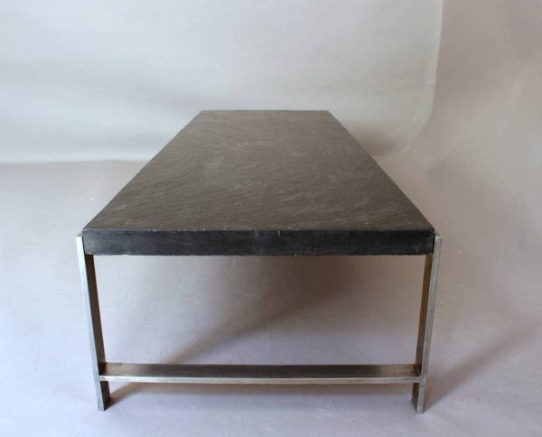 A Large Fine French 1970s Metal and Slate Coffee Table - Image 8