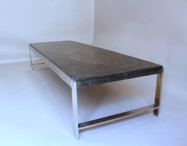 A Large Fine French 1970s Metal and Slate Coffee Table - Image 9