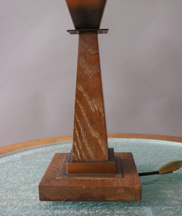 A Fine French Art Deco Oak and Copper Table Lamp by Emile Jacot - Image 3