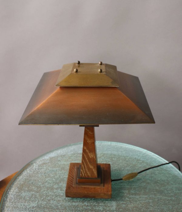 A Fine French Art Deco Oak and Copper Table Lamp by Emile Jacot - Image 4