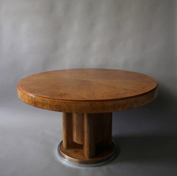 Fine French Art Deco Walnut Round Dining Table - Image 2