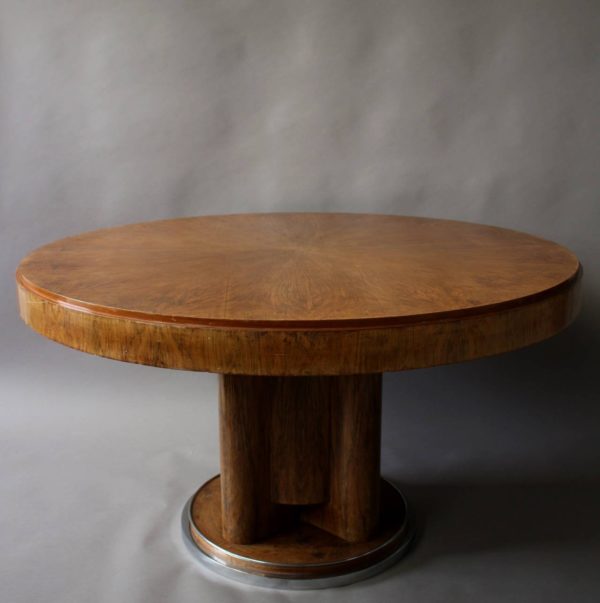 Fine French Art Deco Walnut Round Dining Table - Image 6