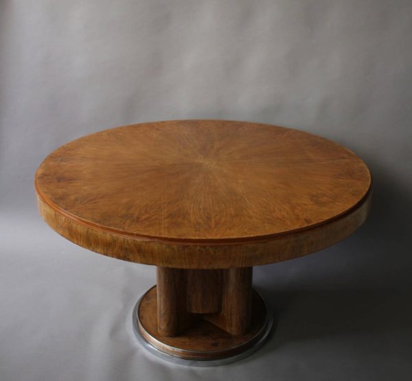 Fine French Art Deco Walnut Round Dining Table - Image 7