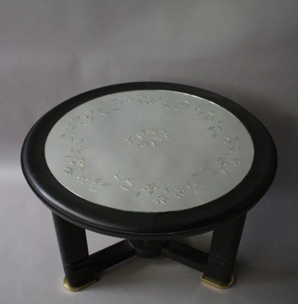 A French Art Deco Blackened Wood and Etched Glass Gueridon - Image 5