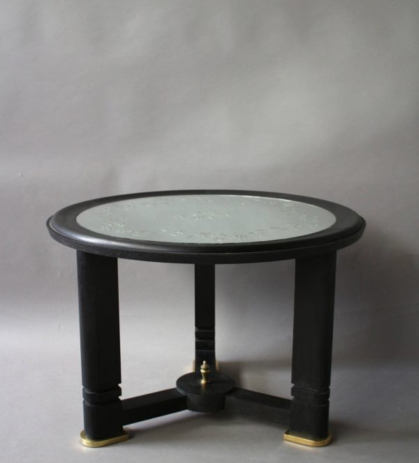 A French Art Deco Blackened Wood and Etched Glass Gueridon - Image 4