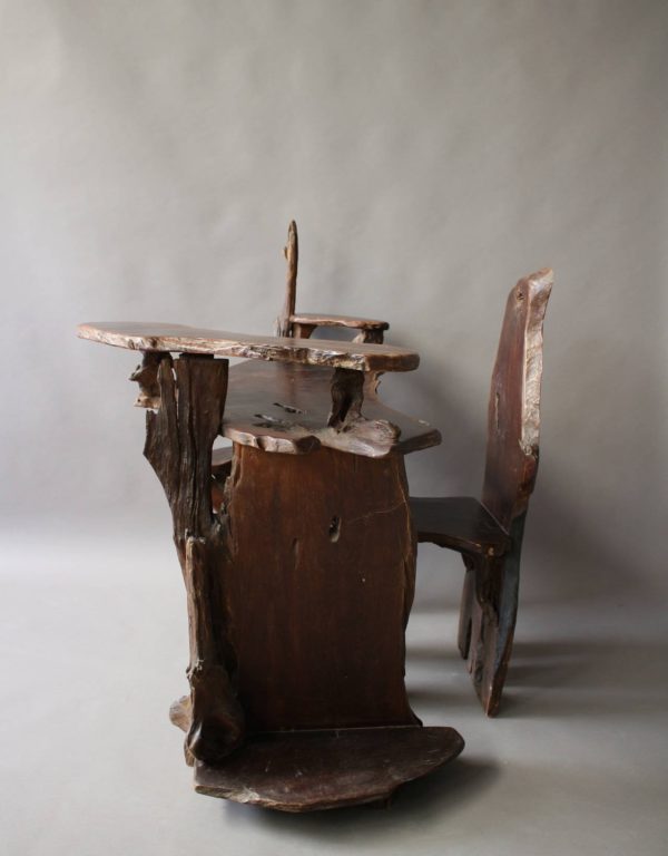 A French Mid-Century Organic and Sculptural Wooden Desk and Chair - Image 3