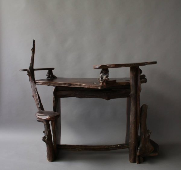 A French Mid-Century Organic and Sculptural Wooden Desk and Chair - Image 2