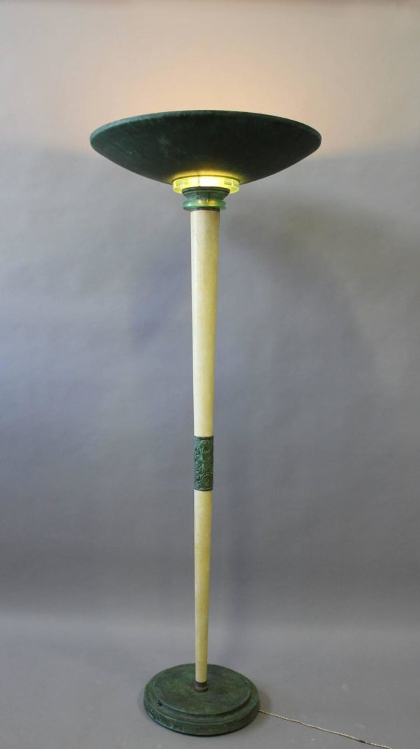 A Large Fine French Art Deco Patina-ed Wood and Metal Floor Lamp - Image 2