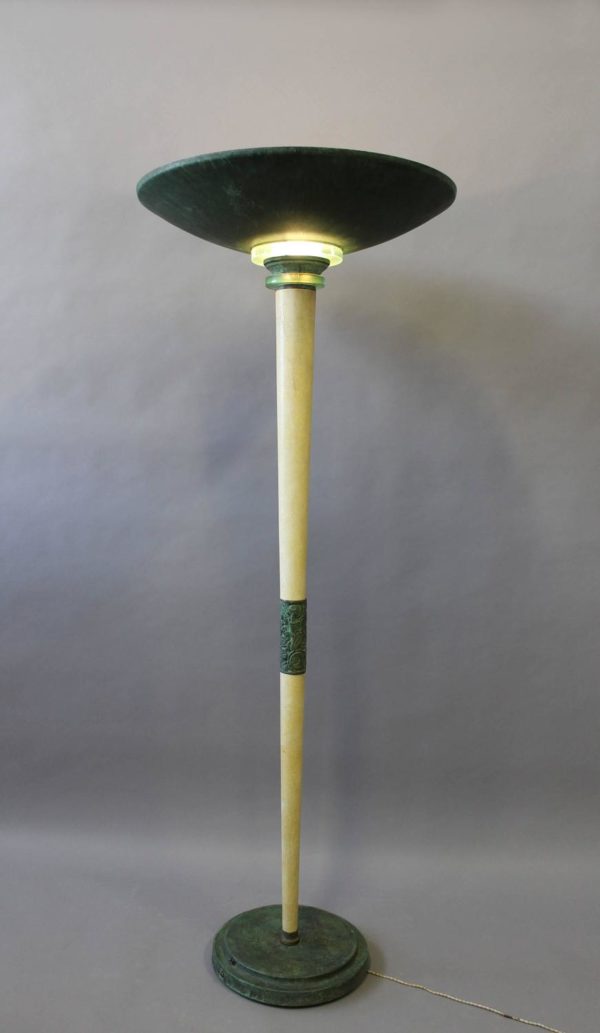 A Large Fine French Art Deco Patina-ed Wood and Metal Floor Lamp - Image 9