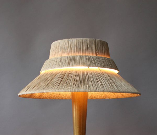 A Fine French Art Deco Bronze and Raffia Table Lamp by Perzel - Image 8