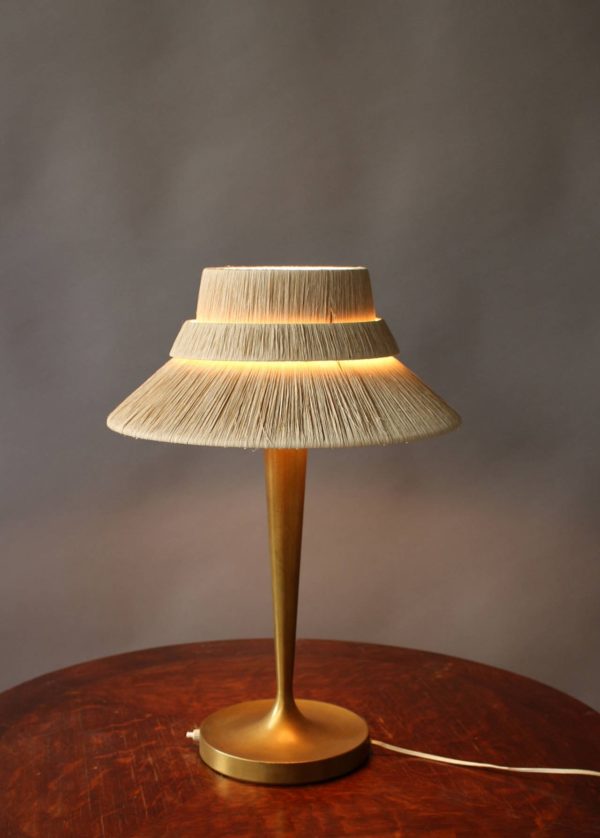 A Fine French Art Deco Bronze and Raffia Table Lamp by Perzel - Image 2