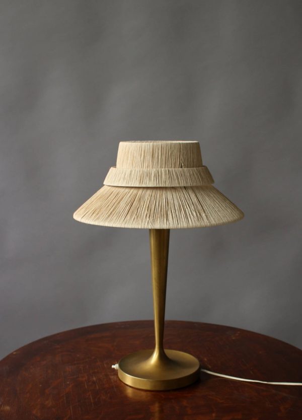 A Fine French Art Deco Bronze and Raffia Table Lamp by Perzel - Image 4