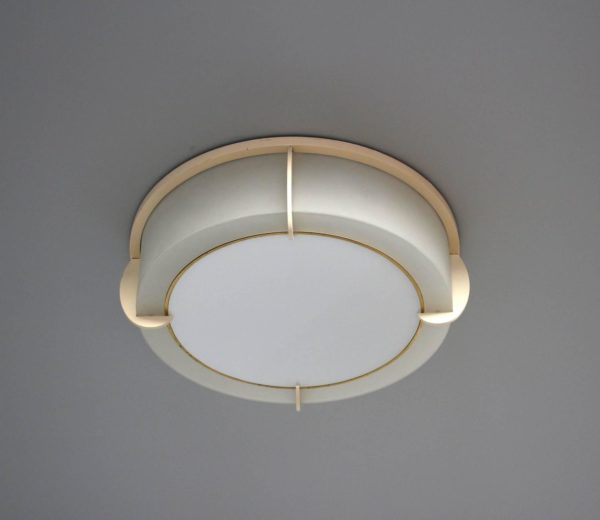 Fine French Art Deco Lacquered Metal and Glass Flush Mount by Jean Perzel - Image 5