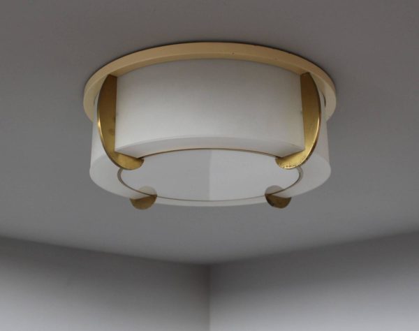 Fine French Art Deco Brass and Glass Flush Mount by Jean Perzel - Image 7