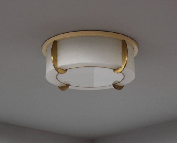 Fine French Art Deco Brass and Glass Flush Mount by Jean Perzel - Image 2