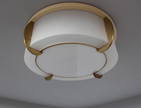 Fine French Art Deco Brass and Glass Flush Mount by Jean Perzel - Image 8