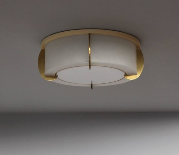 Fine French Art Deco Brass and Glass Flush Mount by Jean Perzel - Image 4