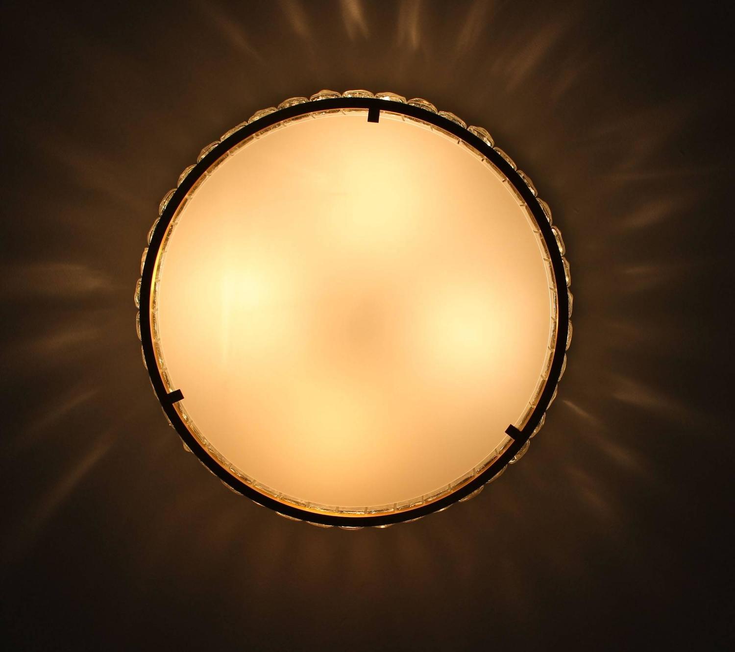 Fine French Art Deco Brass and Glass Flush Mount by Jean Perzel - Image 4