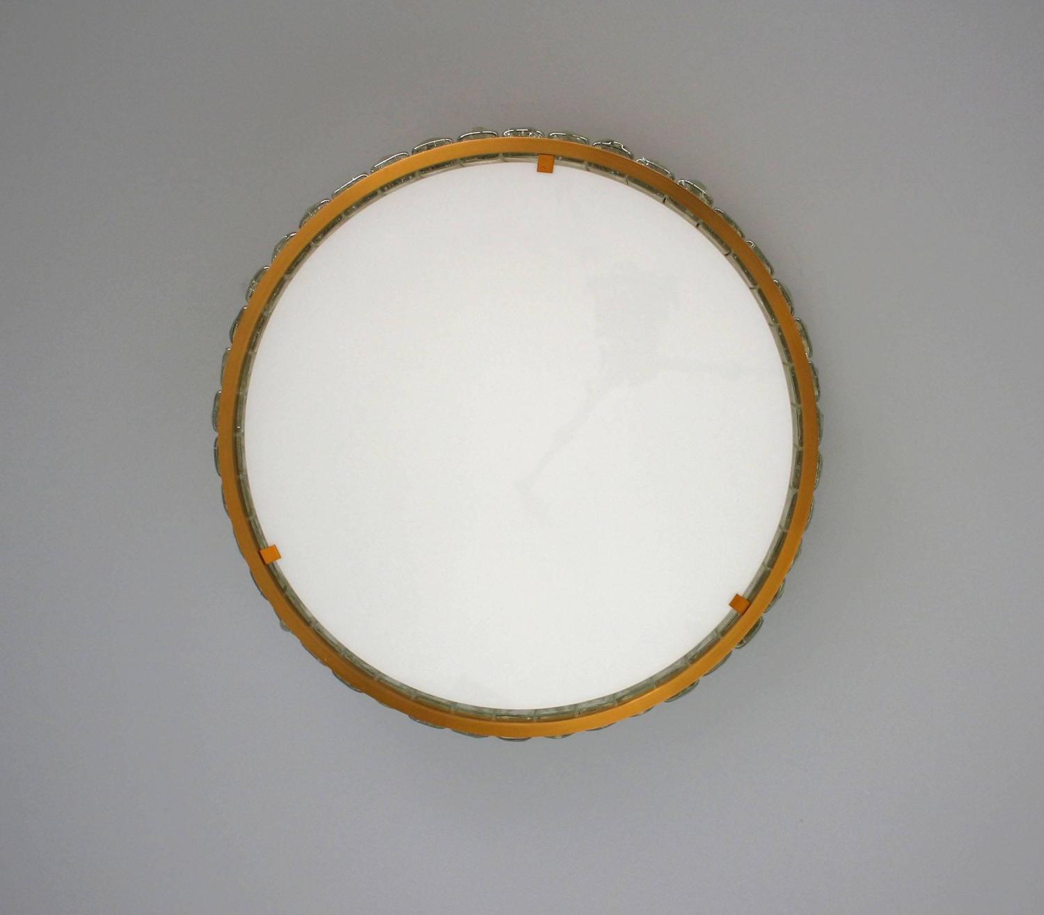 Fine French Art Deco Brass and Glass Flush Mount by Jean Perzel - Image 5