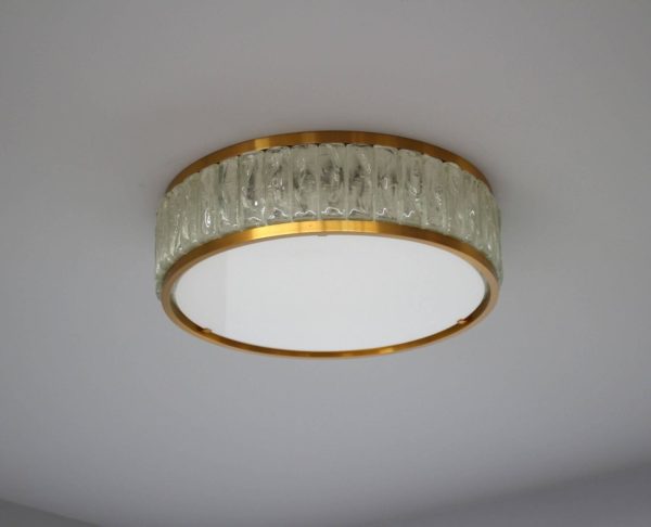 Fine French Art Deco Brass and Glass Flush Mount by Jean Perzel - Image 6