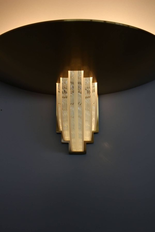 Pair of French Art Deco Brass and Glass Sconces by Jean Perzel - Image 7