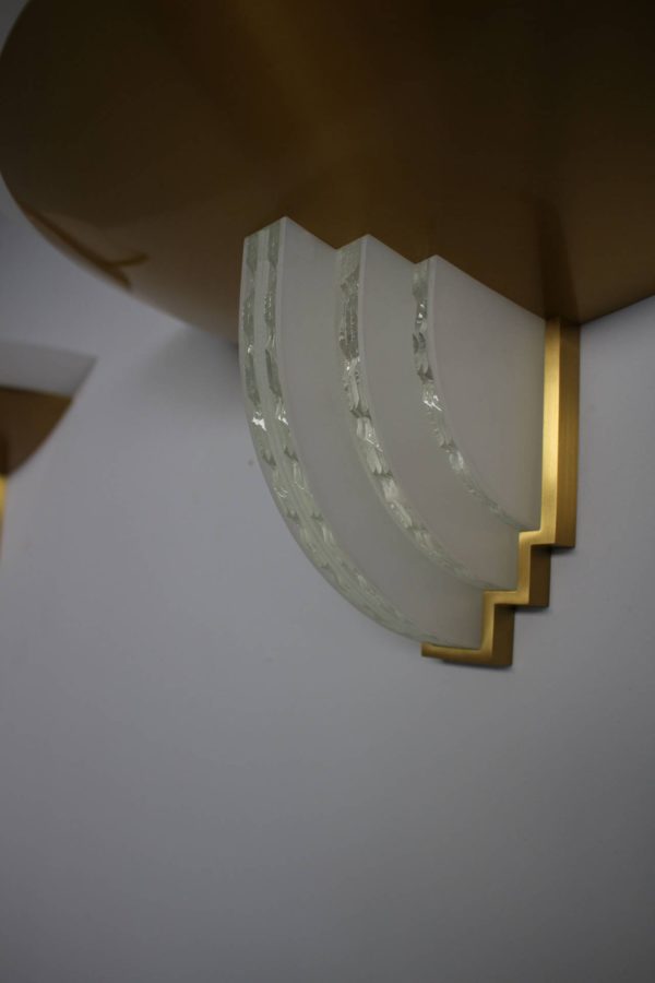 Pair of French Art Deco Brass and Glass Sconces by Jean Perzel - Image 9