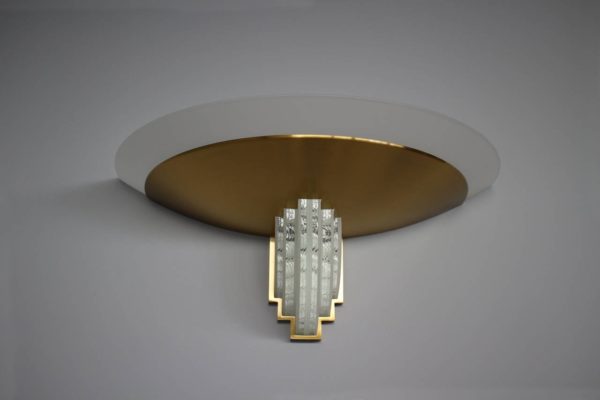 Pair of French Art Deco Brass and Glass Sconces by Jean Perzel - Image 3