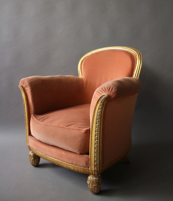 A Fine French Art Deco Gilded Club Armchair by Paul Follot - Image 2