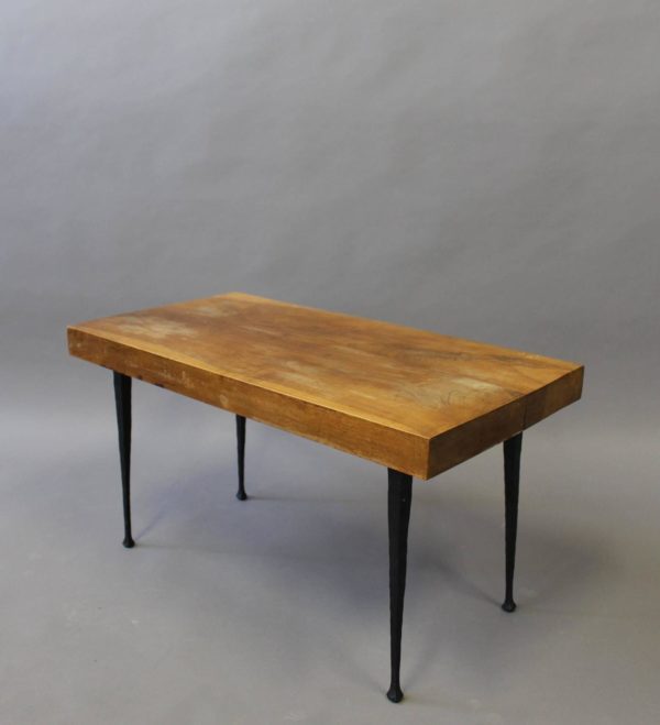 Pair of Fine French Art Deco Wrought Iron and Solid Walnut Coffee Table / bench - Image 3