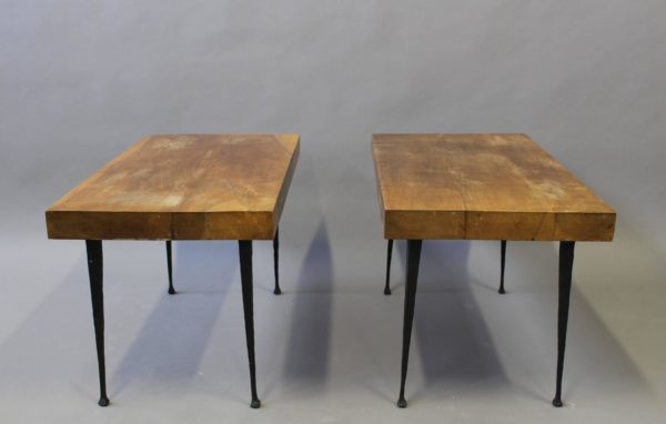 Pair of Fine French Art Deco Wrought Iron and Solid Walnut Coffee Table / bench - Image 5