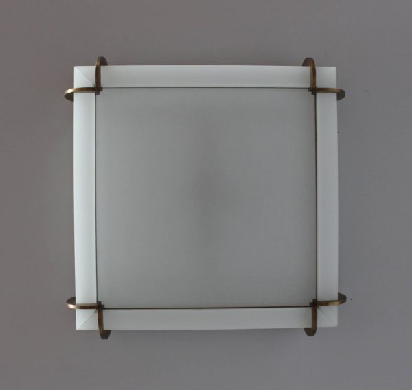 A Fine Large French Art Deco Square Bronze and Glass Flush Mount by Jean Perzel - Image 2