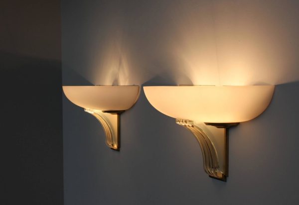 Pair of Fine French Art Deco Glass Sconces by Jean Perzel - Image 5