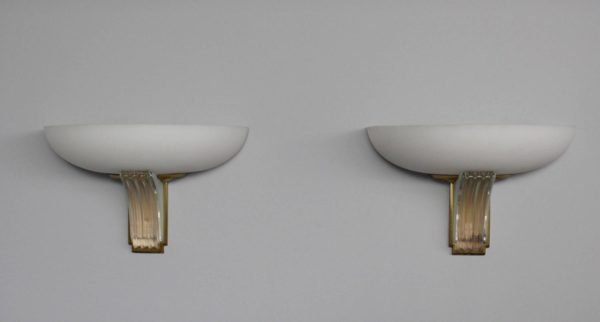 Pair of Fine French Art Deco Glass Sconces by Jean Perzel - Image 3